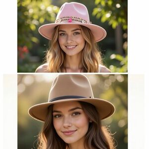 FRIDAY SALE 2 FOR $10! Pink and Tan Felt Beachy Western Hats Women’s